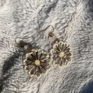 Gold fabric flower earrings